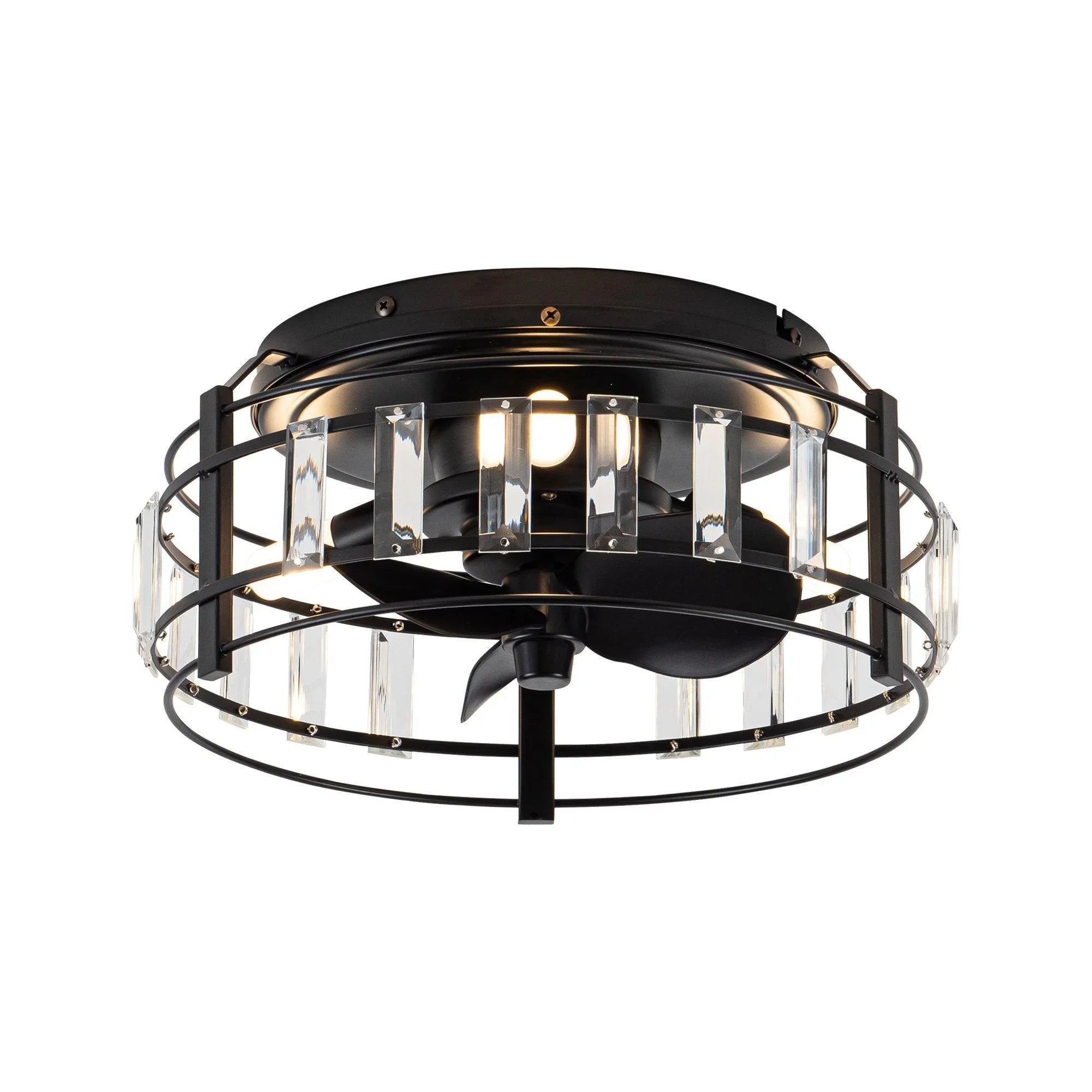 13" Industrial DC Motor Flush Mount Reversible Crystal Ceiling Fan with Lighting and Remote Control - ParrotUncle