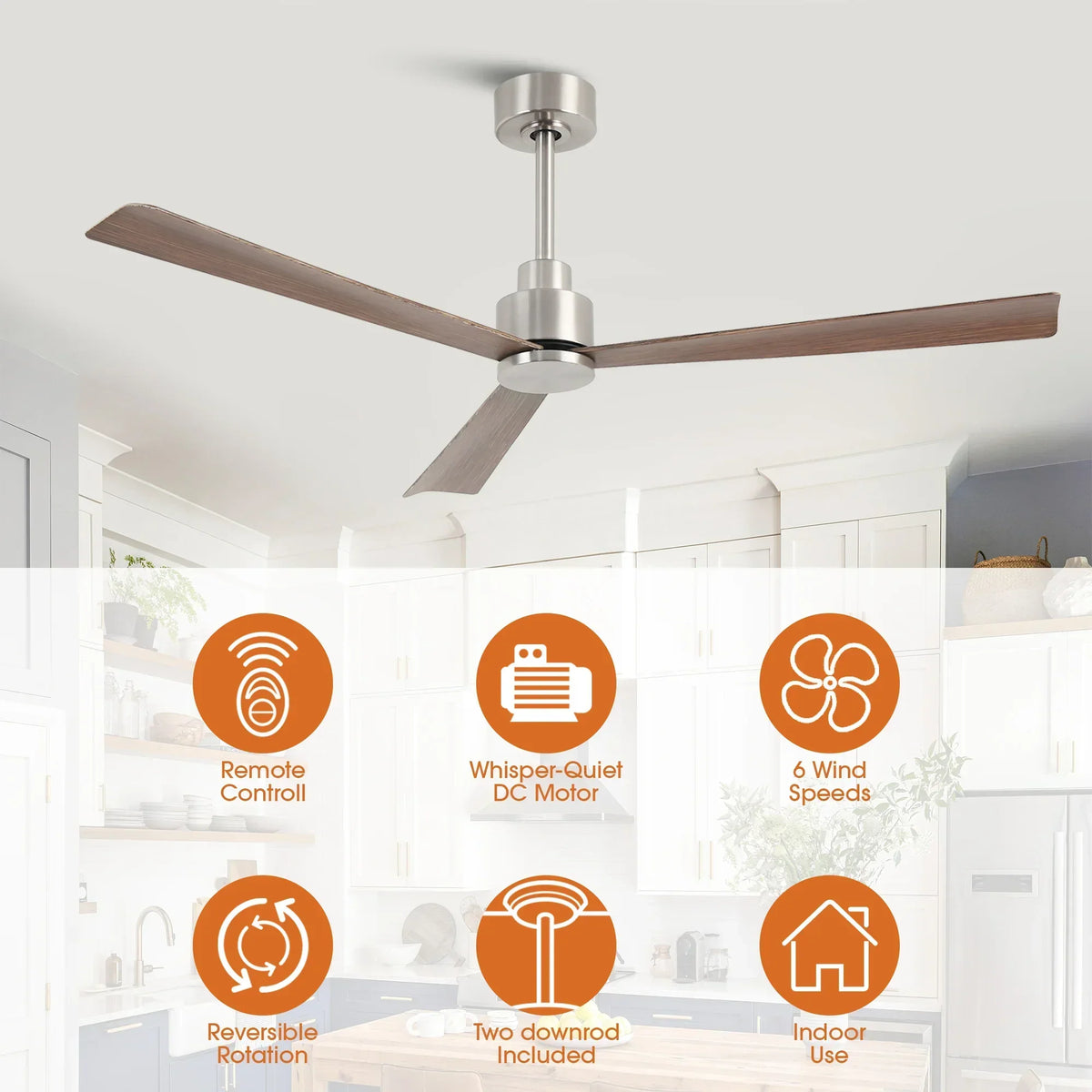 52 Inch Esther 3-Blades Modern Downrod Mount Ceiling Fan with Remote Control