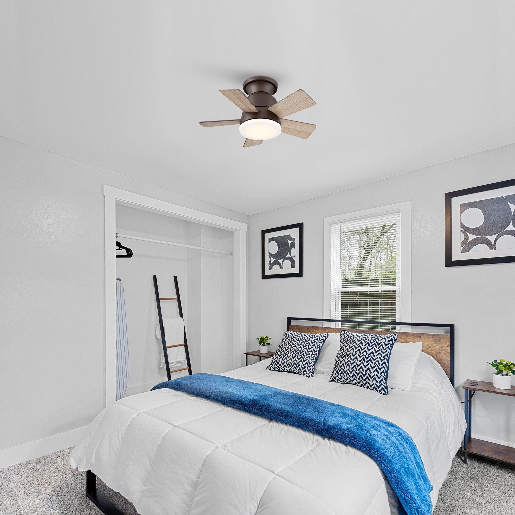 24" Industrial Flush Mount Reversible Iron Ceiling Fan with Lighting and Remote Control - ParrotUncle