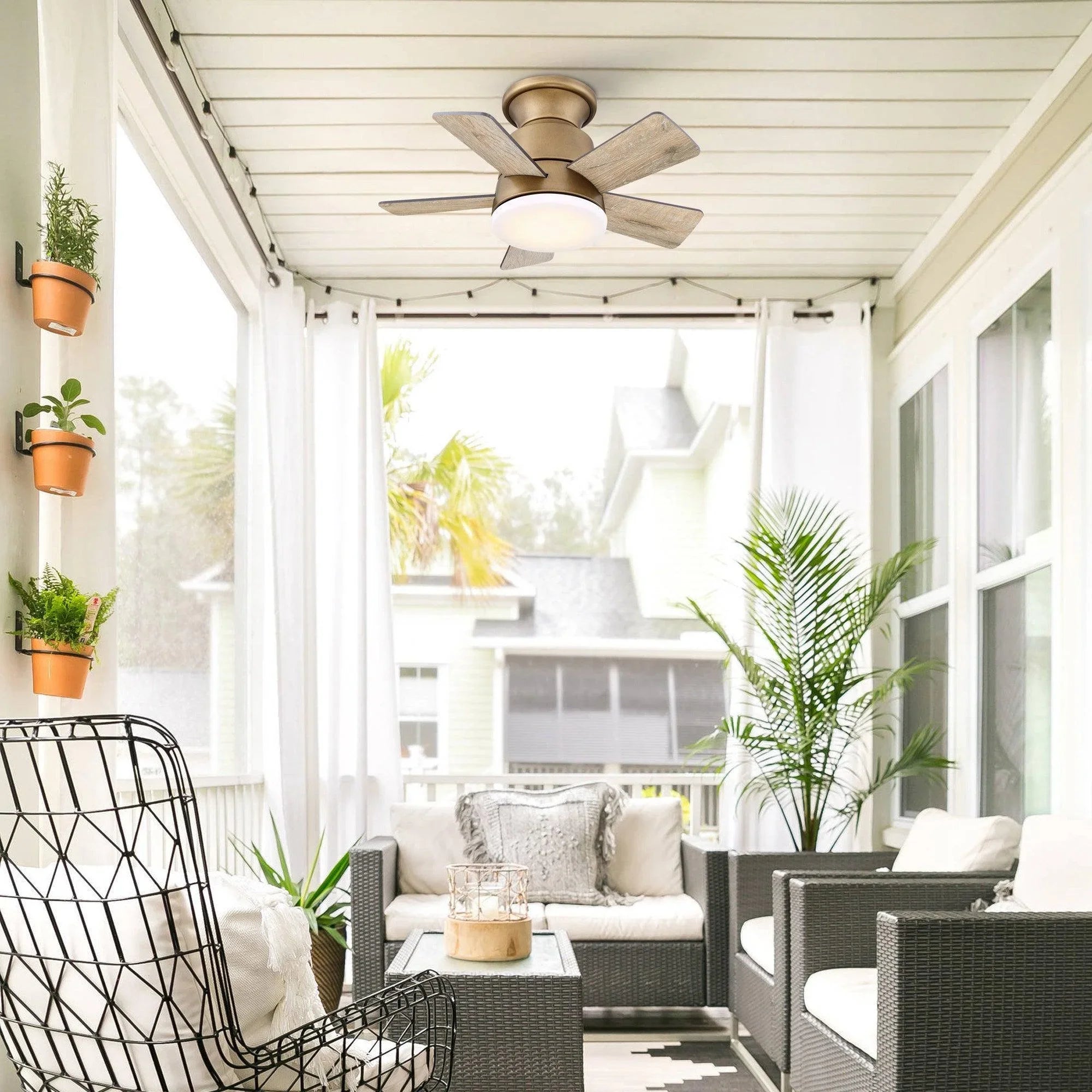 24" Industrial Flush Mount Reversible Iron Ceiling Fan with Lighting and Remote Control - ParrotUncle