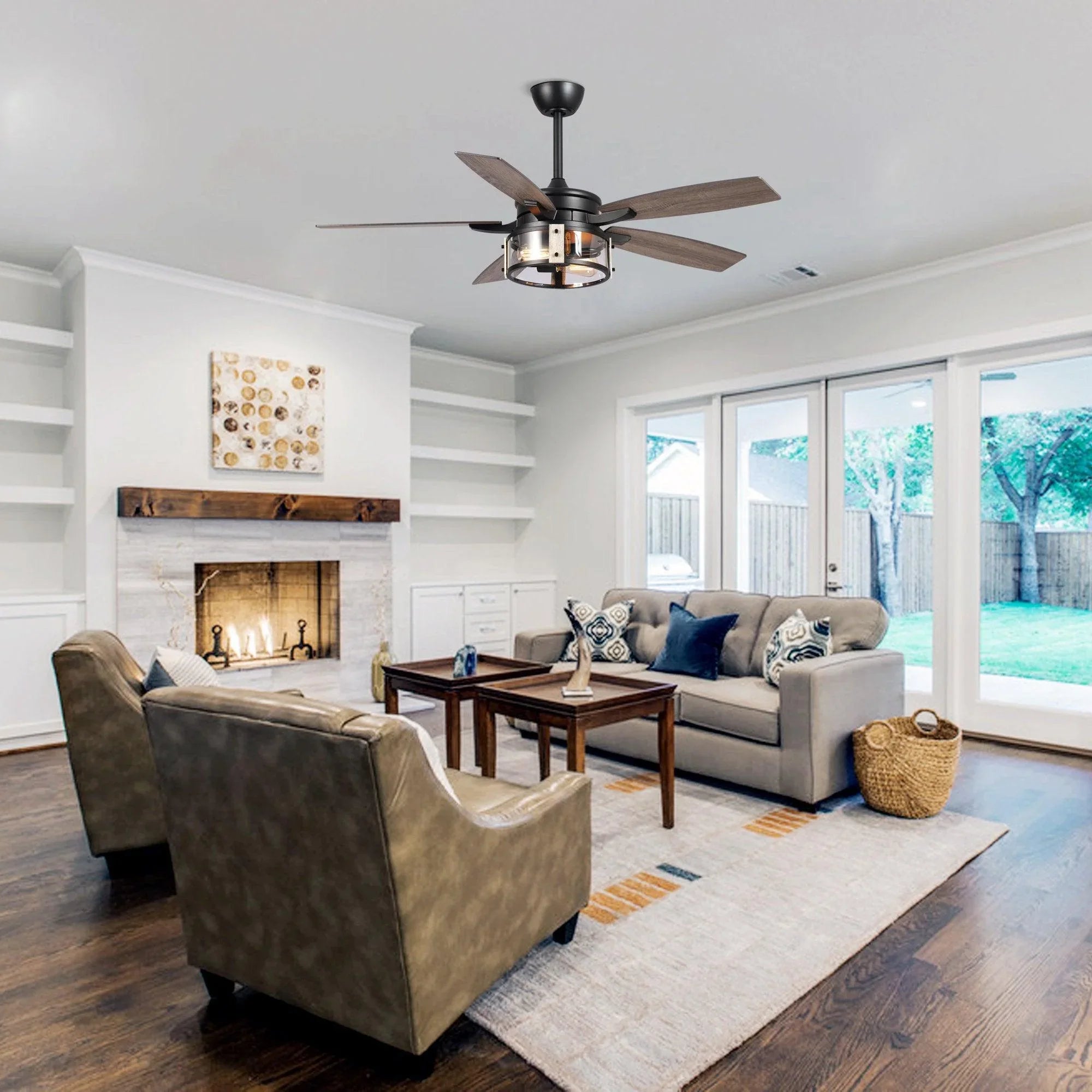 52" Coimbatore Farmhouse Downrod Mount Reversible Ceiling Fan with Lighting and Remote Control - ParrotUncle