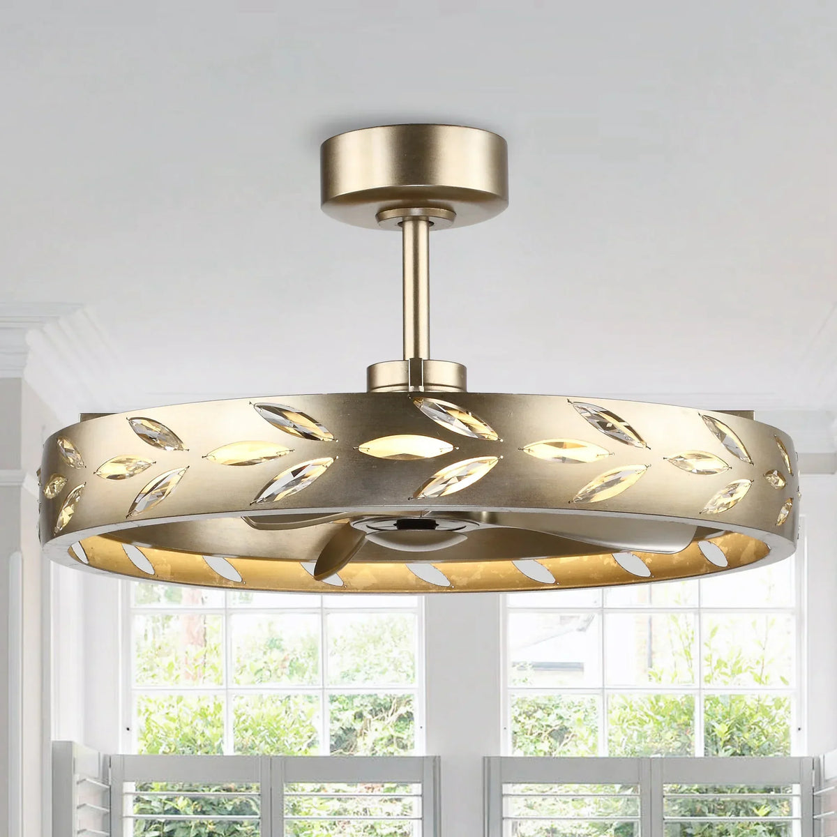Perimost 29 Inch Antique Silver Downrod Mount Luxury Fandelier with Light and Remote Control