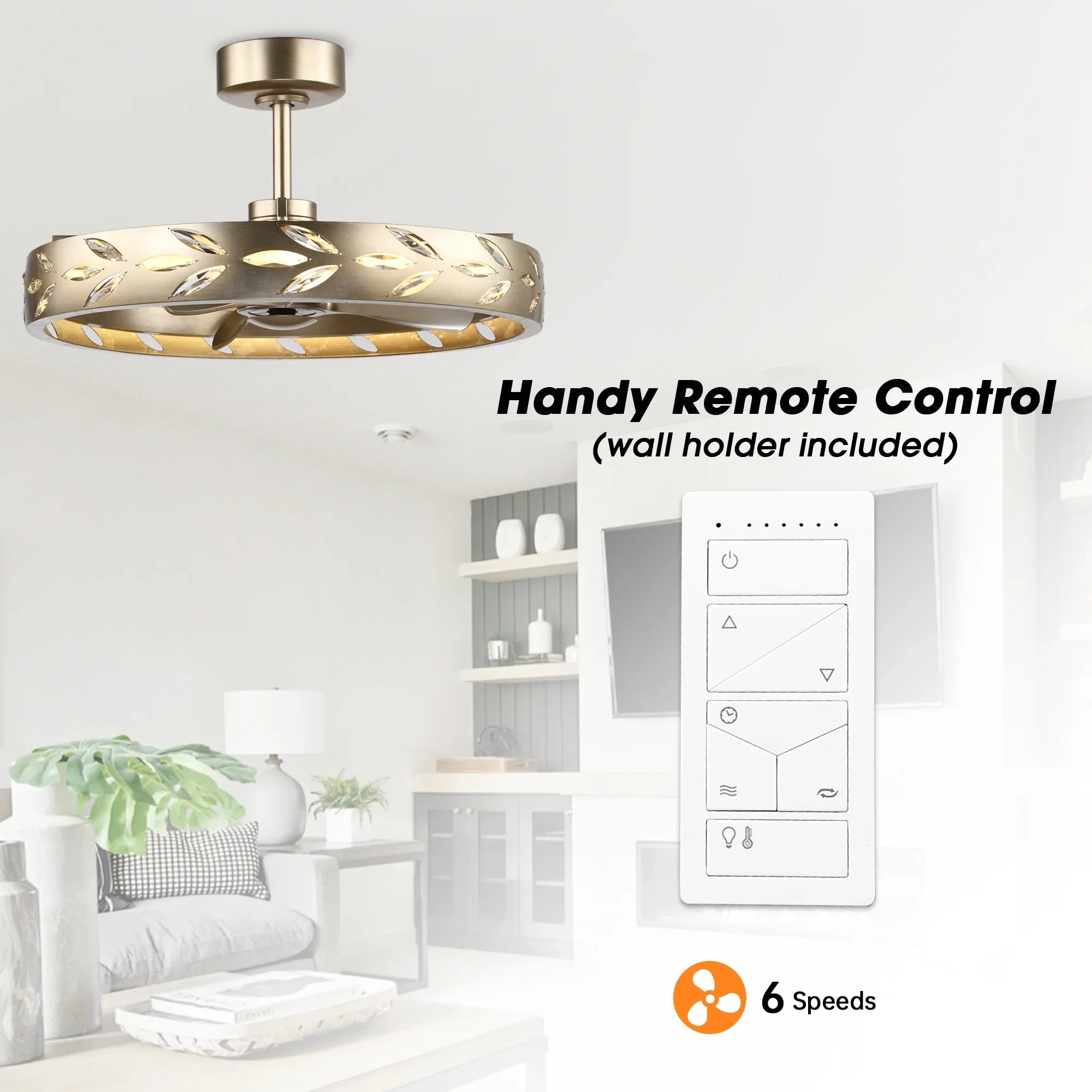 Perimost 29 Inch Antique Silver Downrod Mount Luxury Fandelier with Light and Remote Control