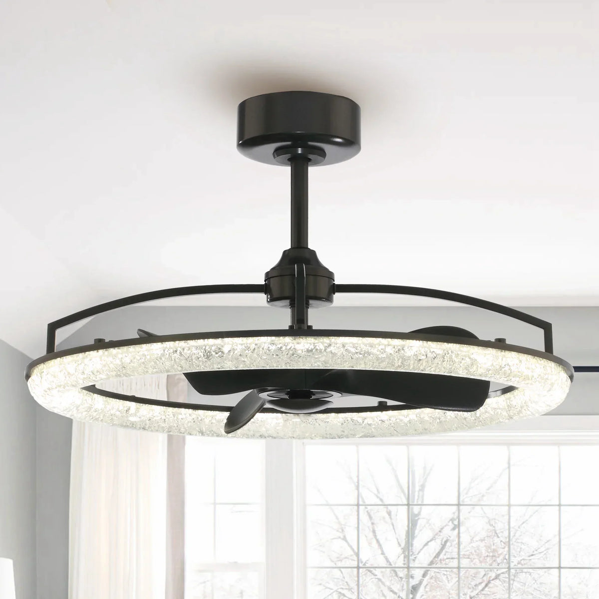 Perimost 32 Inch Black Downrod Mount Luxury Fandelier with Light and Remote Control