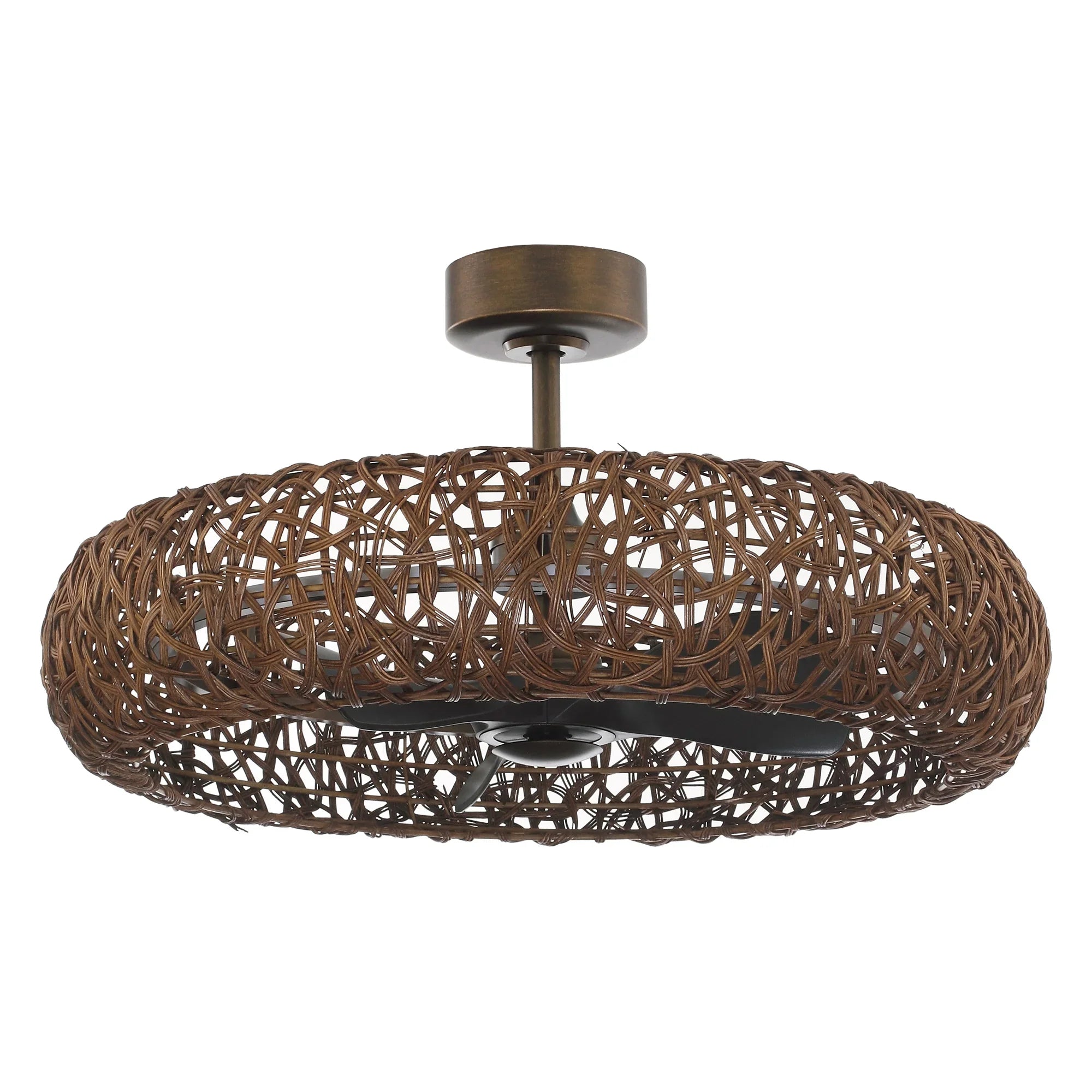 Perimost 35 Inch Golden Bronze Downrod Mount Luxury Fandelier with Light and Remote Control