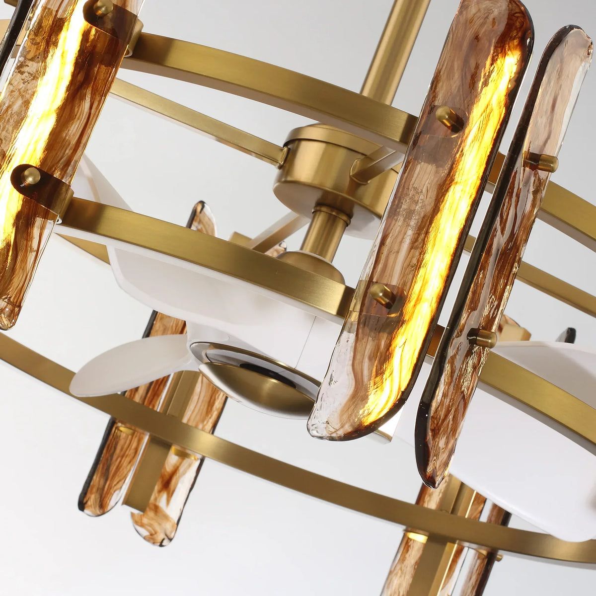 Perimost 32 Inch Astrid Electroplated Golden Luxury LED Fandelier with Remote Control