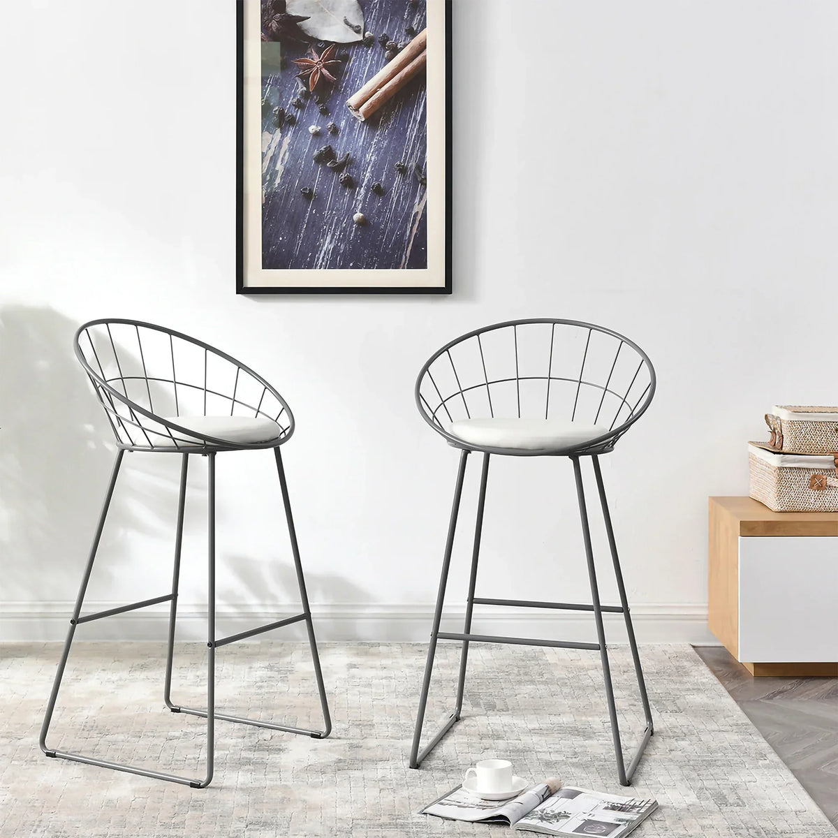 Set of 2 Nordic Bar Wrought Iron Stool Modern Minimalist Barstool