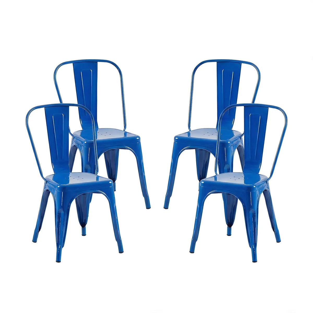 Set of 4 Industrial Metal Stackable Dining Chairs Indoor Outdoor for Kitchen, Cafe Bar
