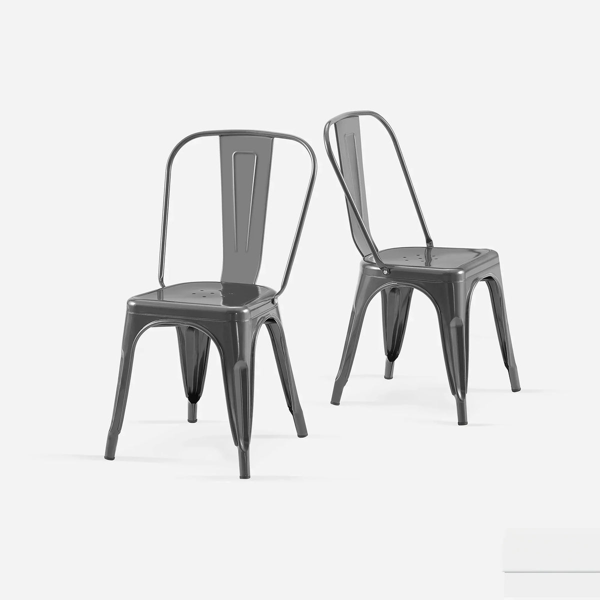 Set of 2 Industrial Metal Stackable Dining Chairs Indoor Outdoor for Kitchen Restaurant Cafe Bar