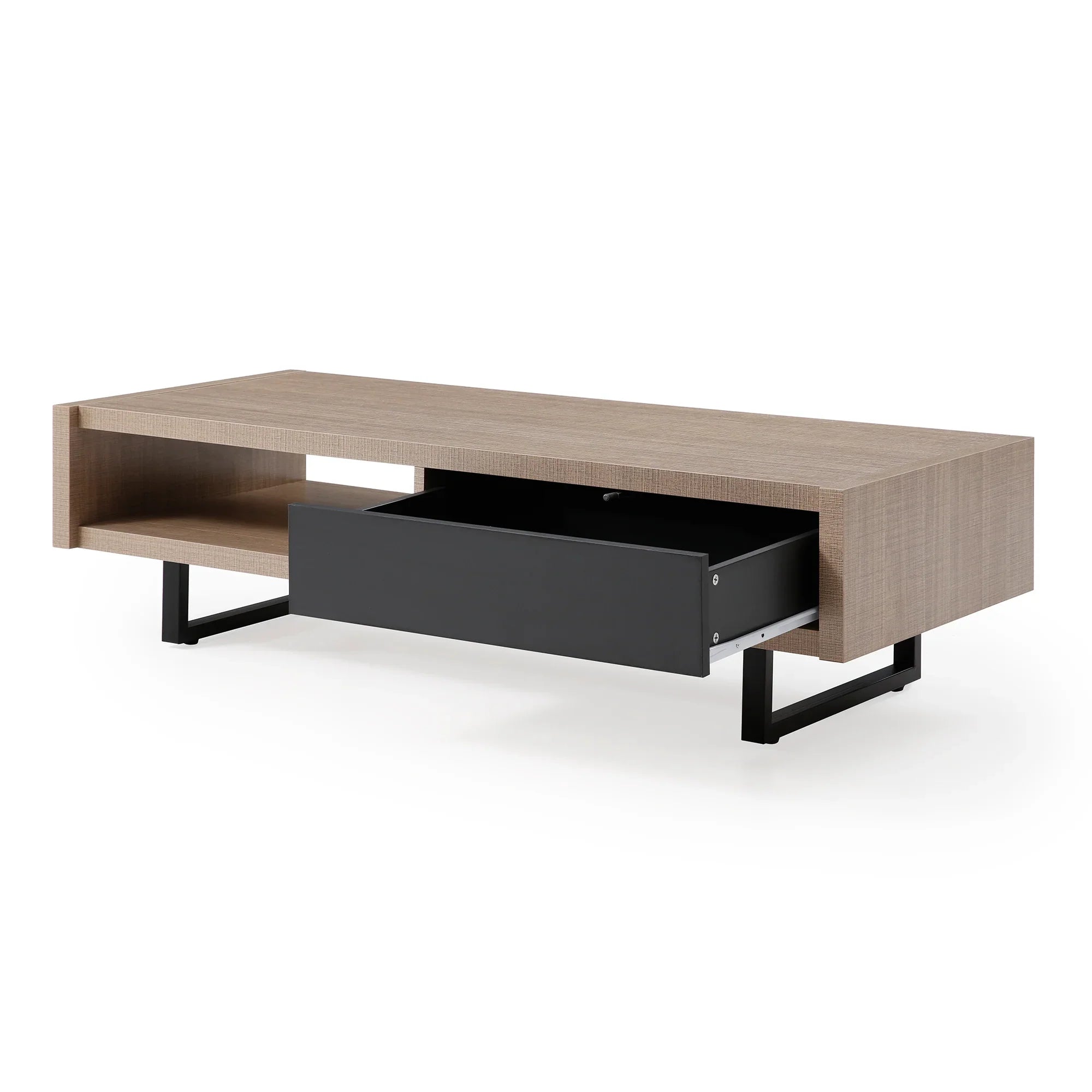 Ash 47" Pine Wood Coffee Table with All-Metal Legs