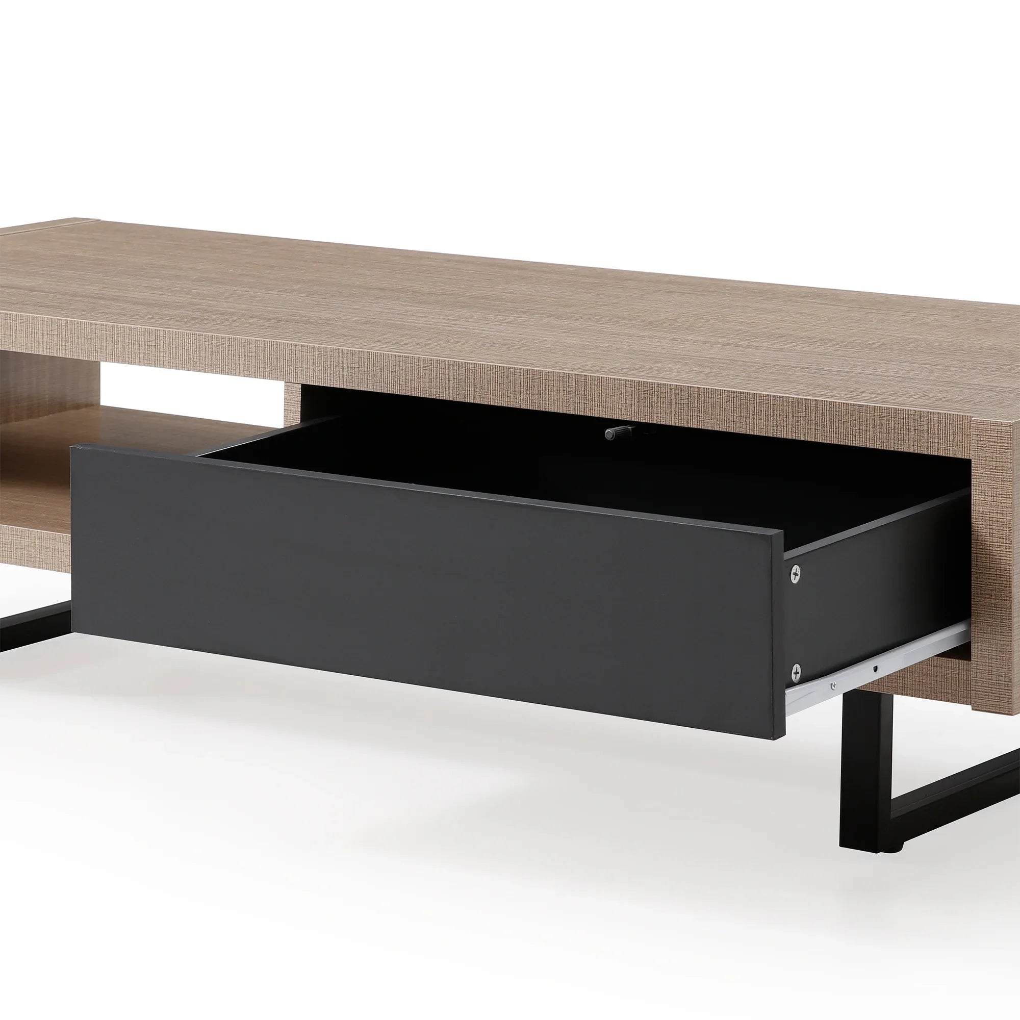Ash 47" Pine Wood Coffee Table with All-Metal Legs
