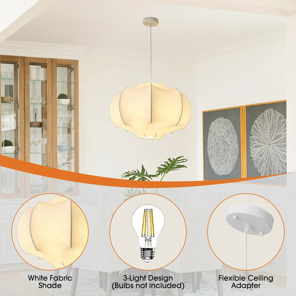 24 Inch Bevis 3-Light White Wabi-sabi Island Pendant Light