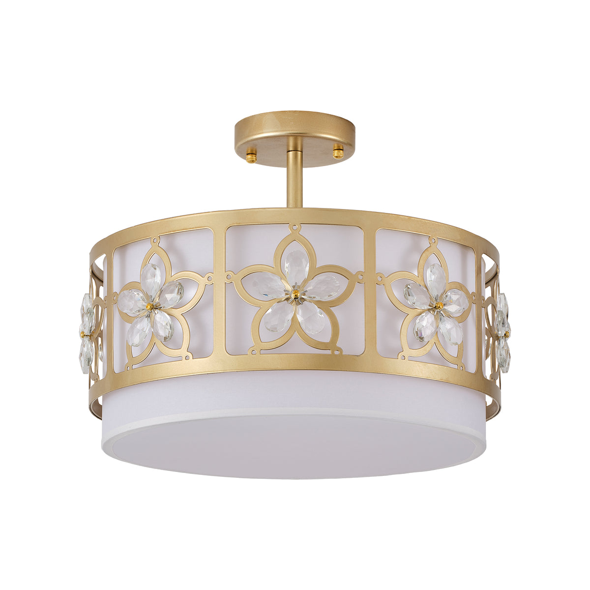 Audrey 4-Light Brushed Gold Semi-Flush Ceiling Light with Crystal Flowers