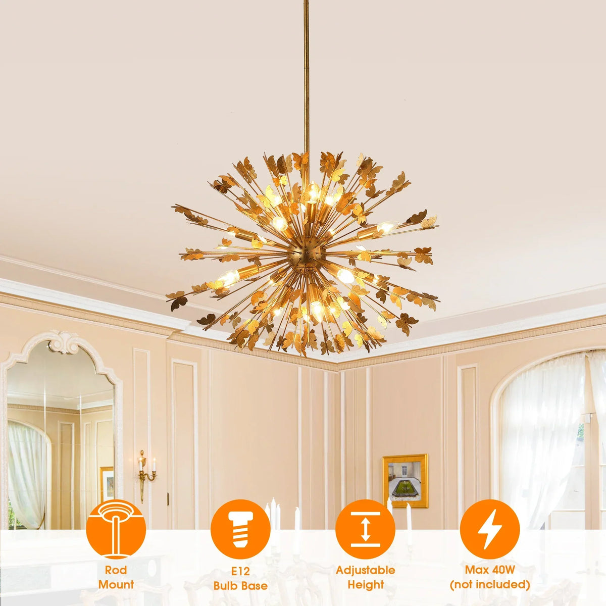 35 Inch Lydia 14-Light Golden Chandelier