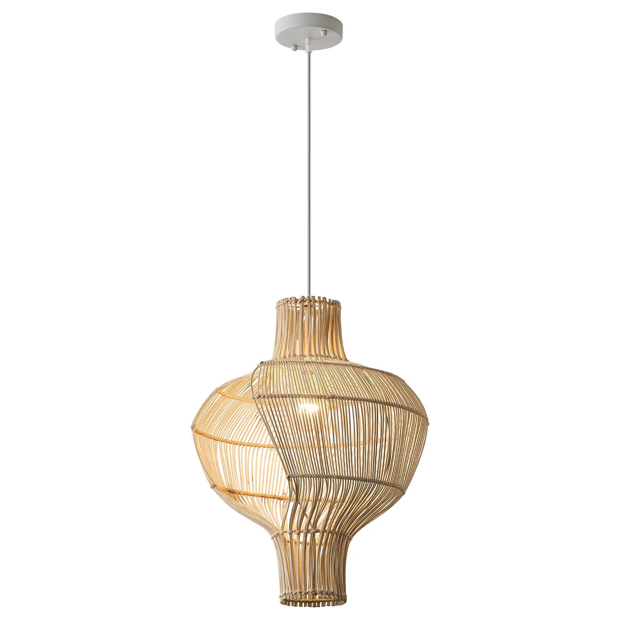 16" Sidney Bohemian Handwoven Rattan Island Pendant Light