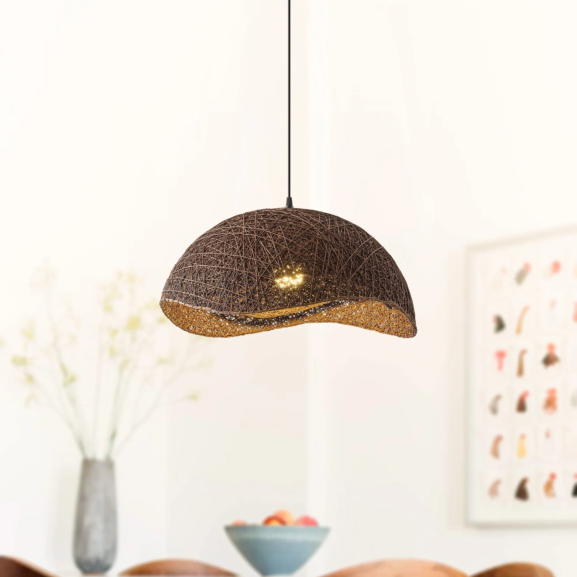 20" Sandy Bohemian Handwoven Rattan Island Pendant Light