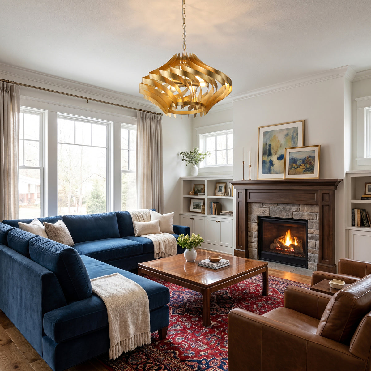 Luther 4-Light Brushed Gold Chandelier with Sculptural Iron Shade