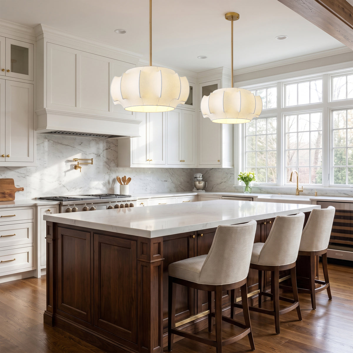 Samuel 4-Light Brushed Gold Chandelier with Fabric Shade