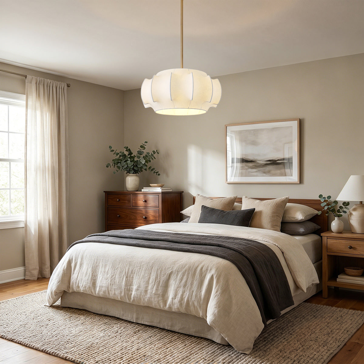 Samuel 4-Light Brushed Gold Chandelier with Fabric Shade