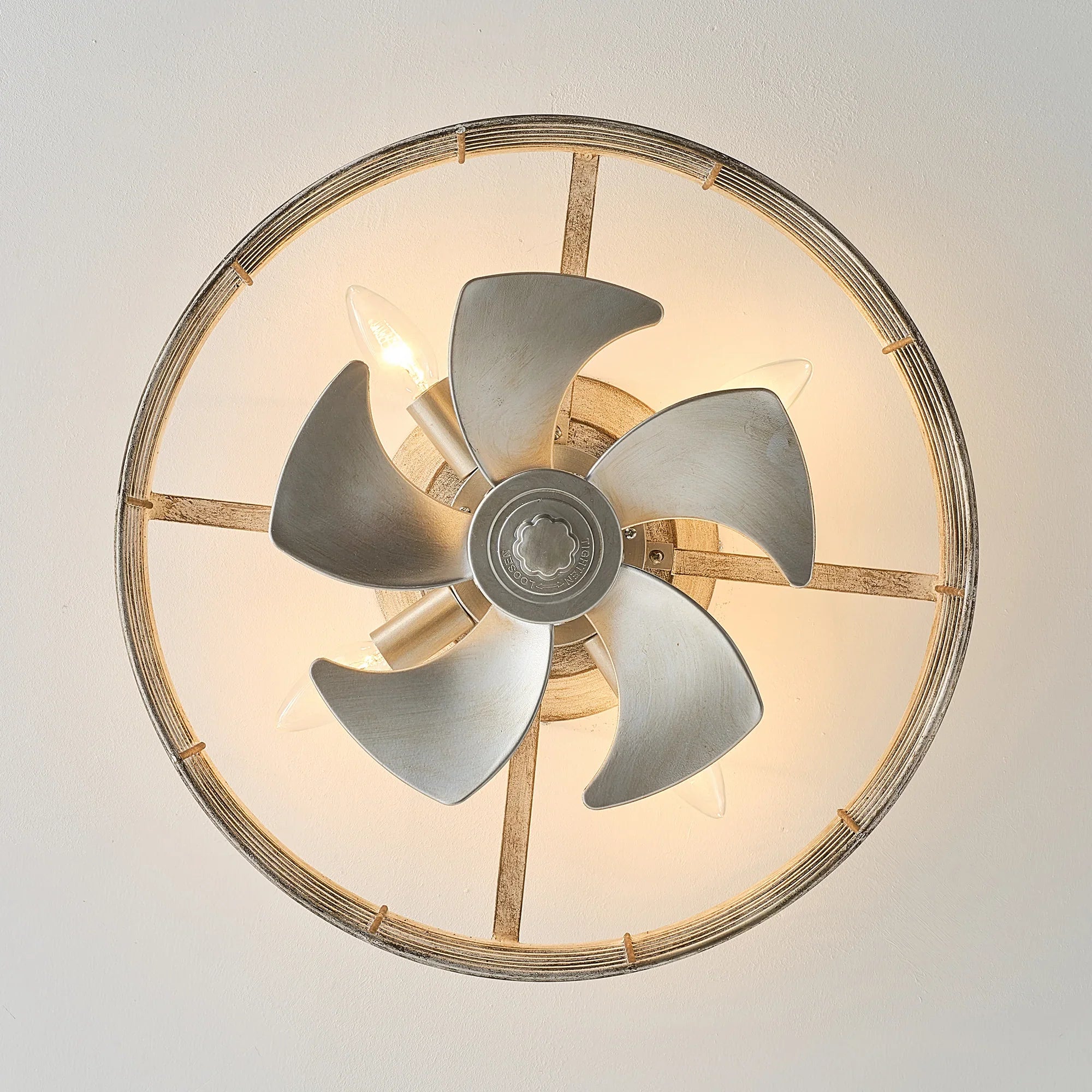 18" Ralap Distressed White Flush Mount Ceiling Fan with Light