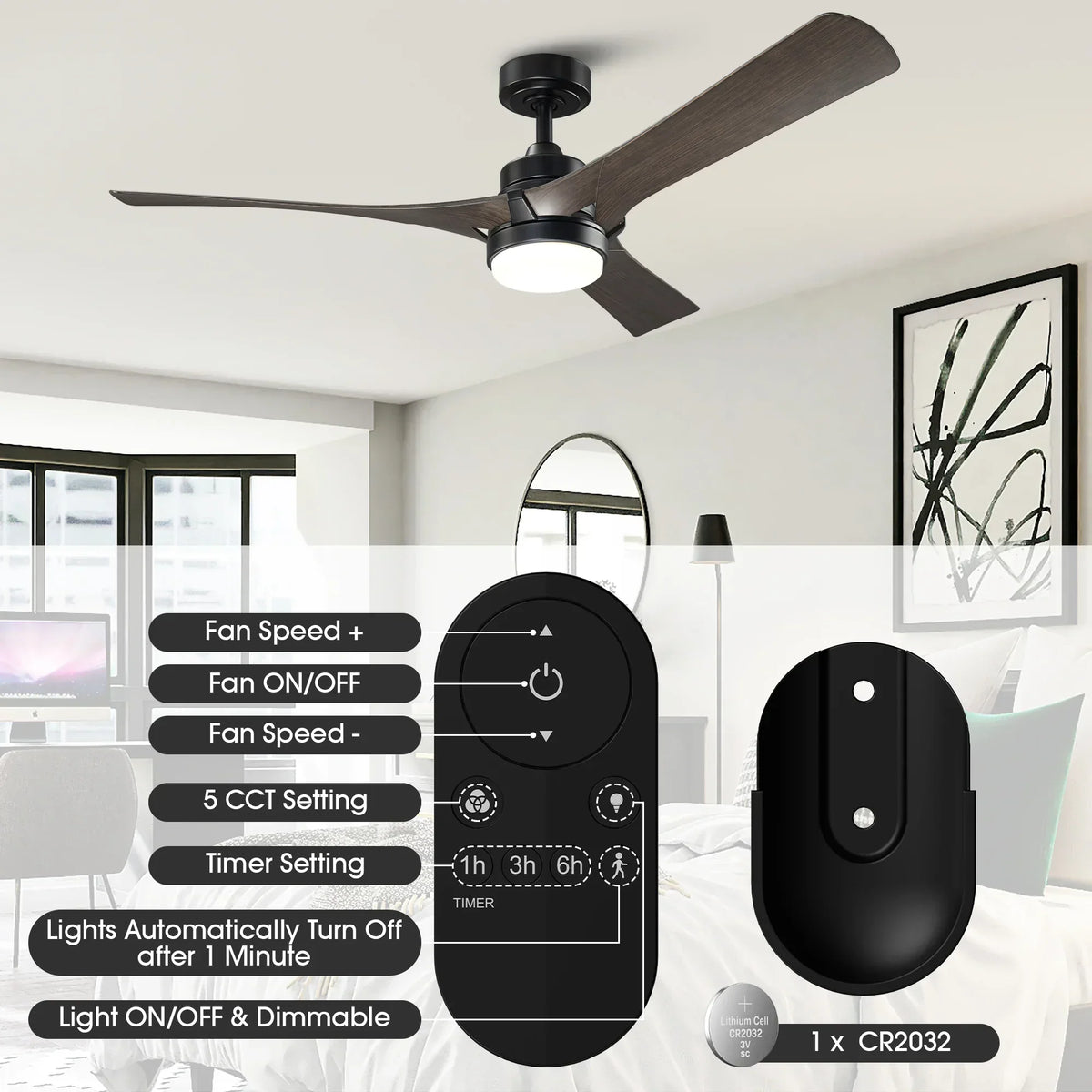52 Inch Ivy Industrial Downrod Mount LED Ceiling Fan with Remote Control