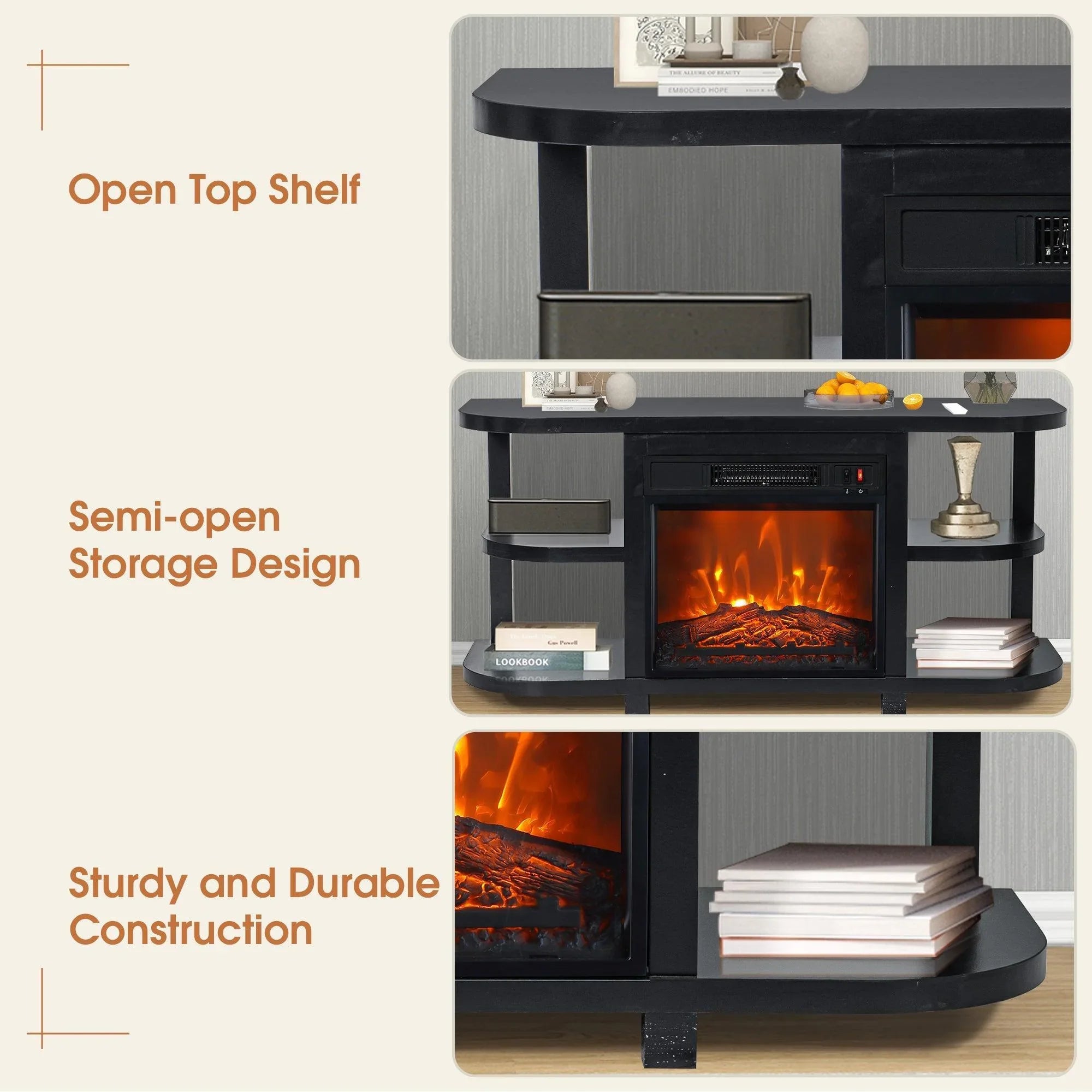 Decorative Modern 48" TV Stand with 18" Insert Electric Fireplace