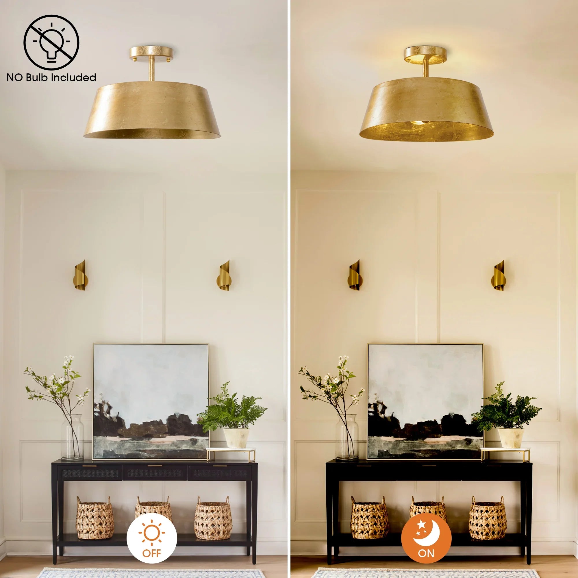 3-Light Golden Semi Flush Mount Lighting