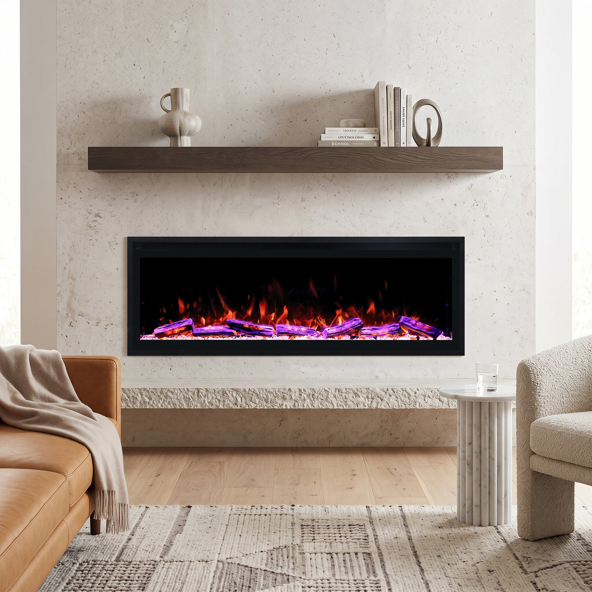 Smart Electric Fireplace with Wi-Fi & Remote Control, Recessed or Wall-Mounted, 13 Flame Colors & Crackling Sound