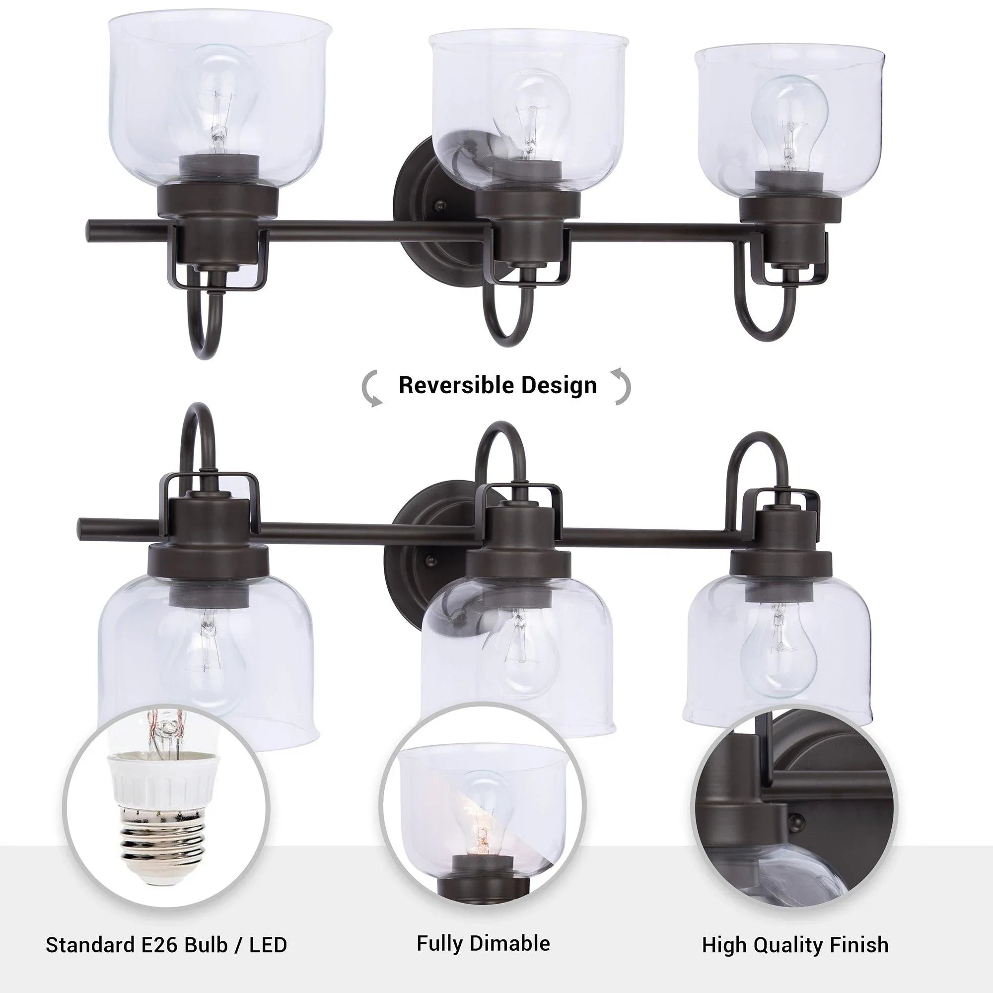 Brighton 3-Light Dark Bronze Dimmable Bathroom Vanity Light