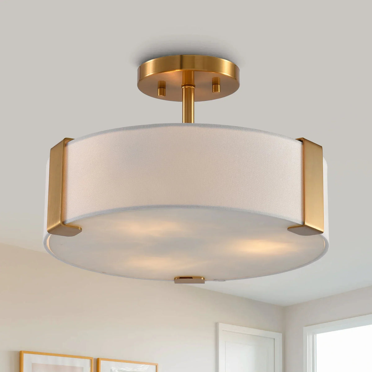 14 Inch Ella 3-Light Electroplate Golden Semi-Flush Mount Ceiling Light