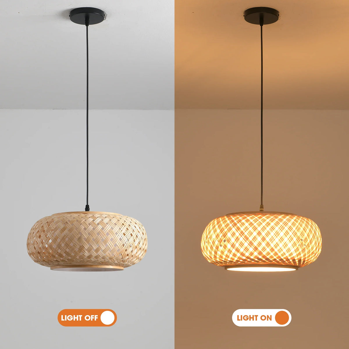 16" Yehudi Bohemian Handwoven Bamboo Island Pendant Light