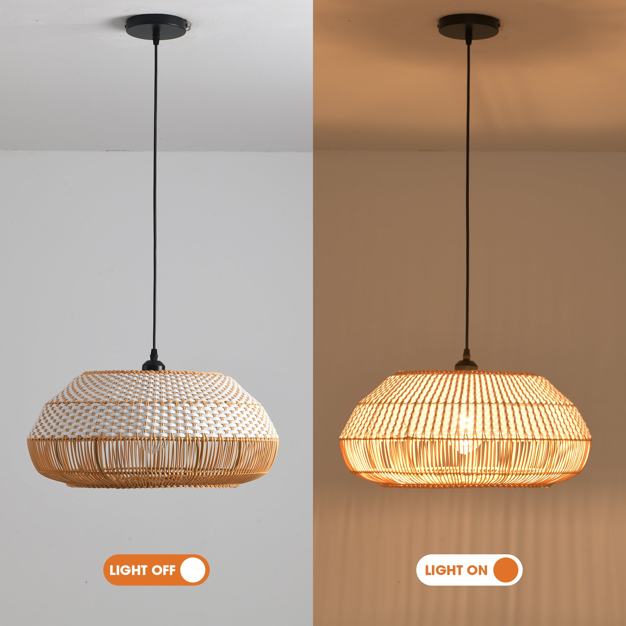 19" Webster Bohemian Handwoven Rattan Island Pendant Light