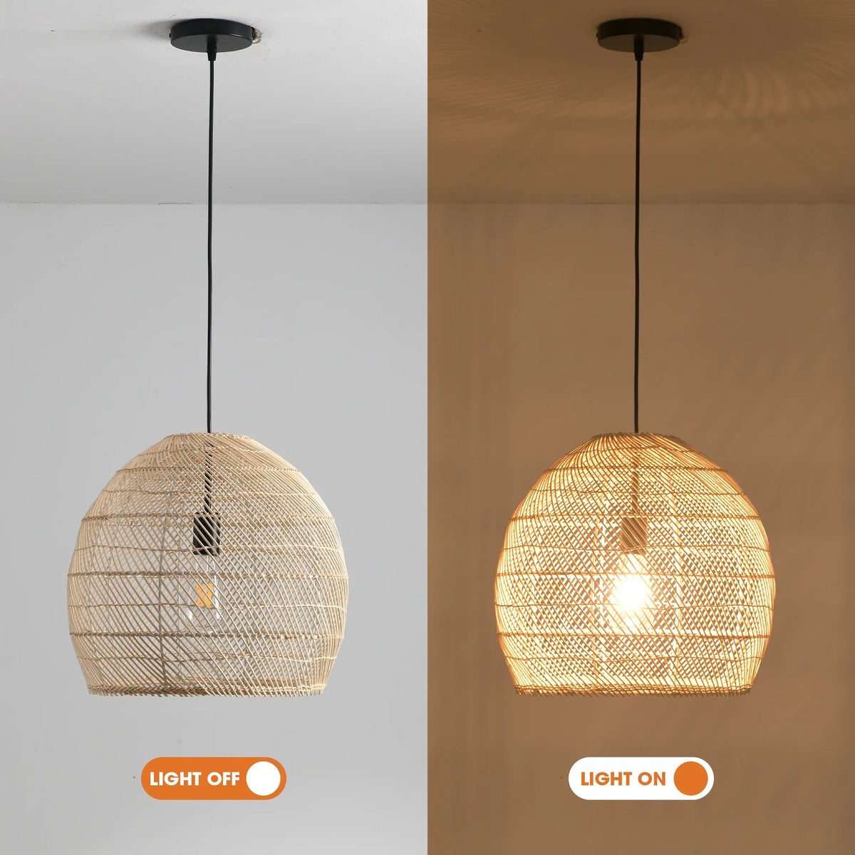 16" Virgil Bohemian Handwoven Rattan Island Pendant Light