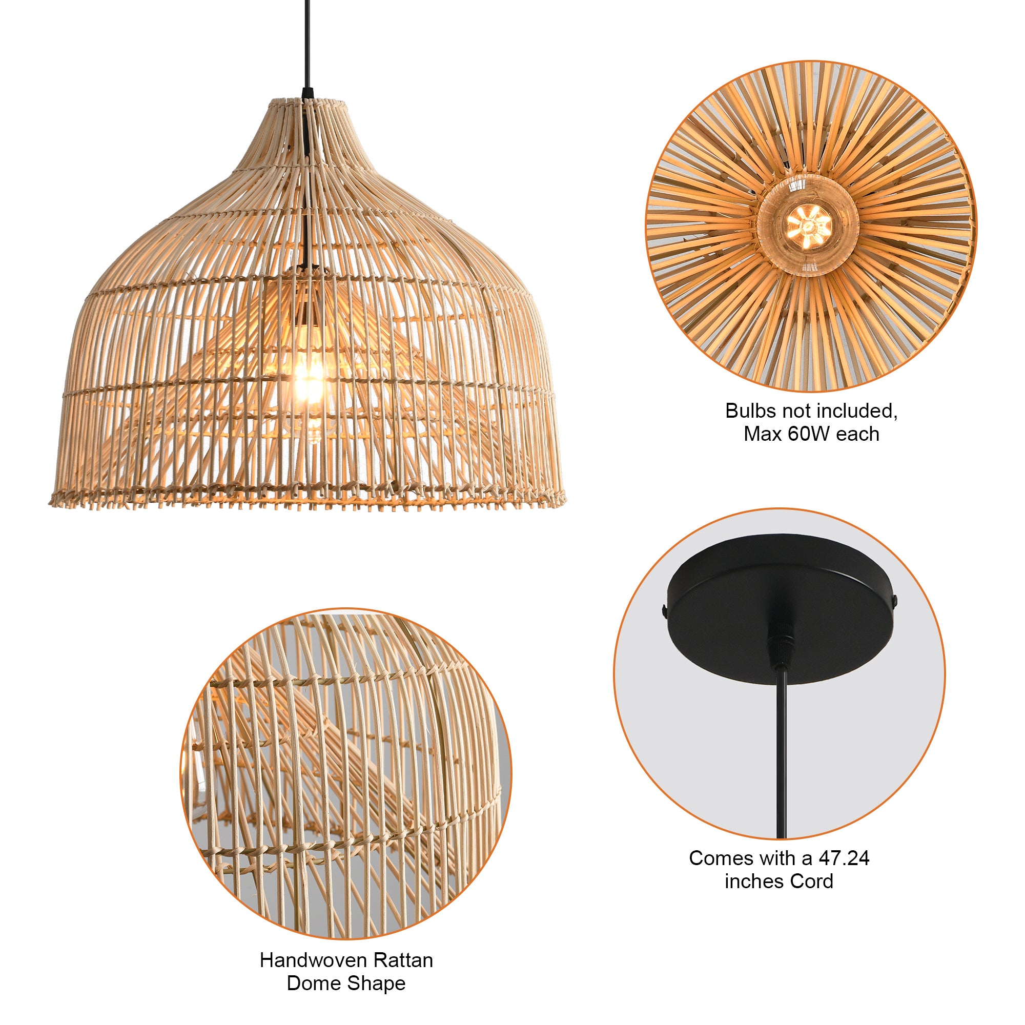 20" Ulysses Bohemian Handwoven Rattan Island Pendant Light