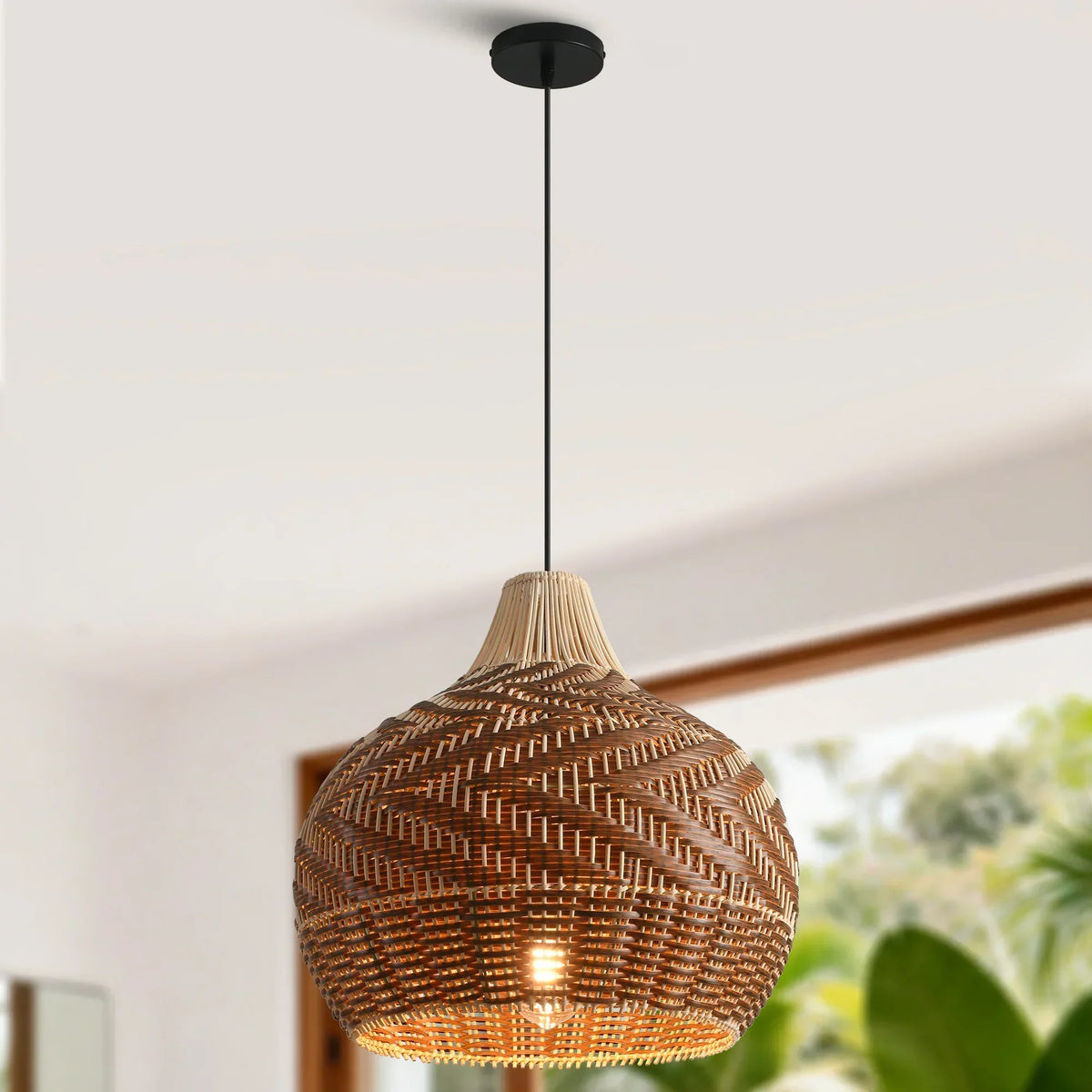 19" Tyrone Bohemian Handwoven Rattan Island Pendant Light