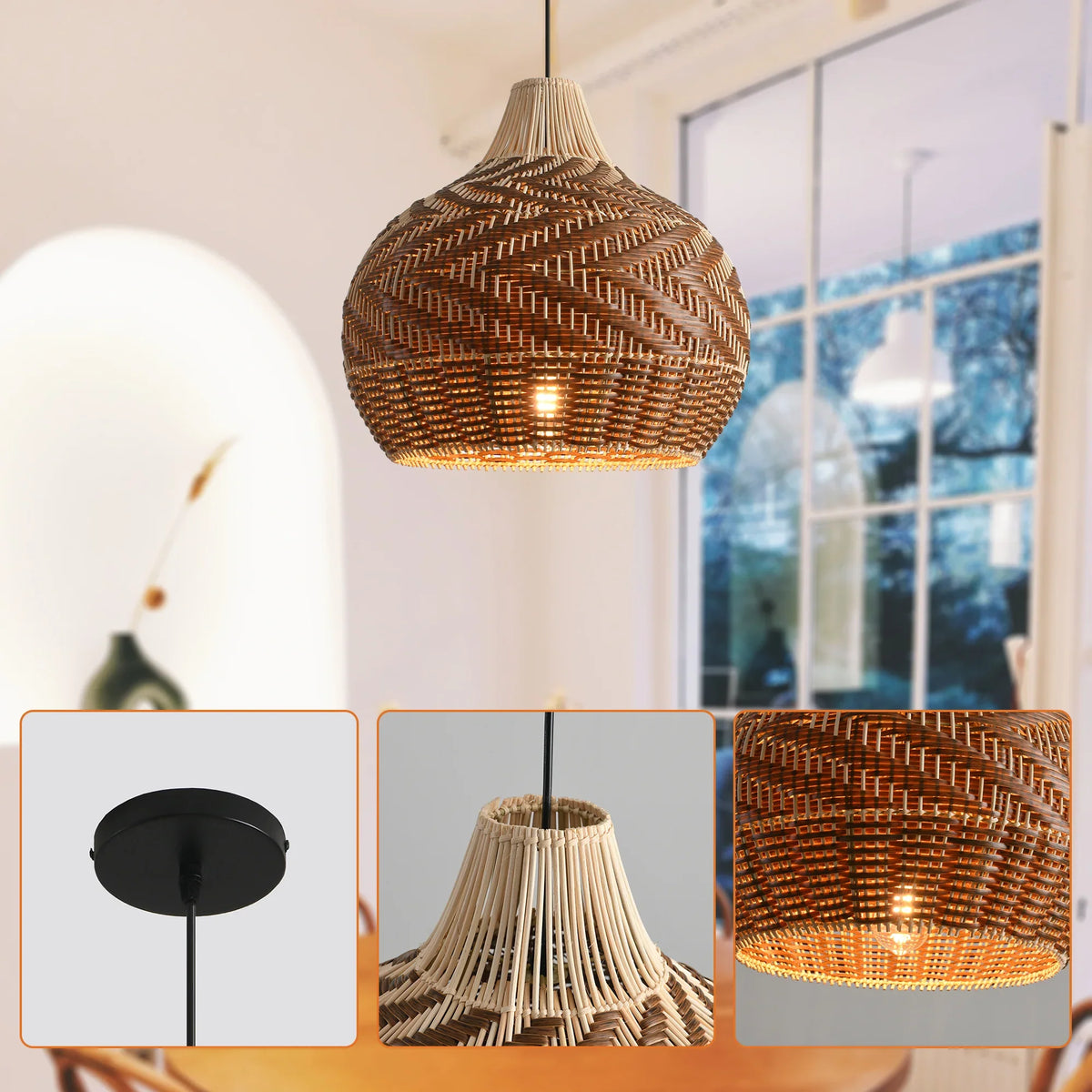 19" Tyrone Bohemian Handwoven Rattan Island Pendant Light