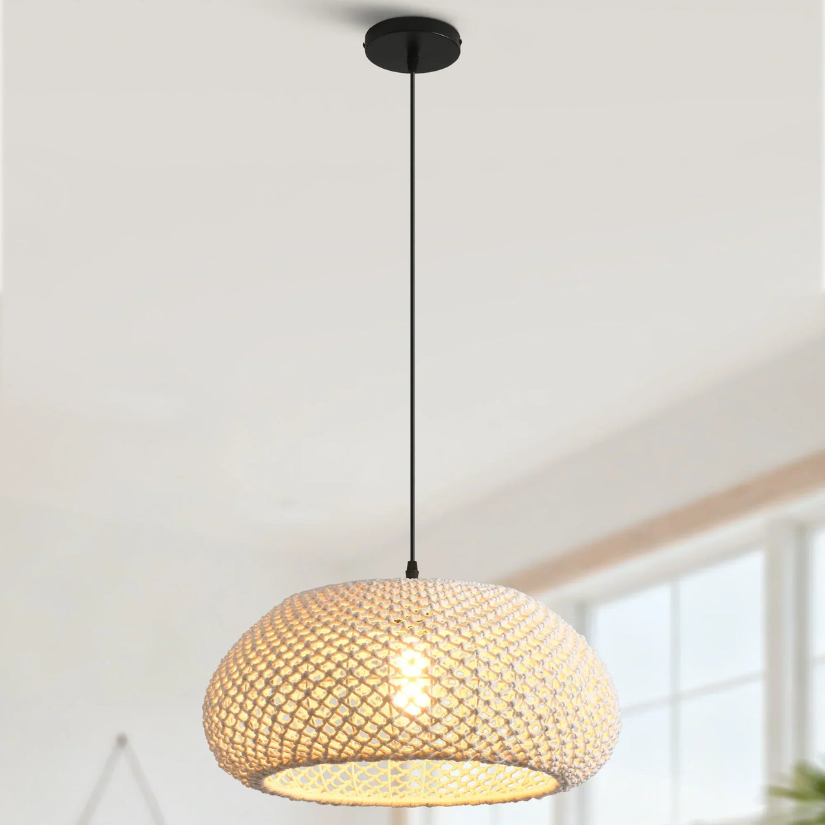 19" Tyler Bohemian Handwoven Cotton Rope Island Pendant Light