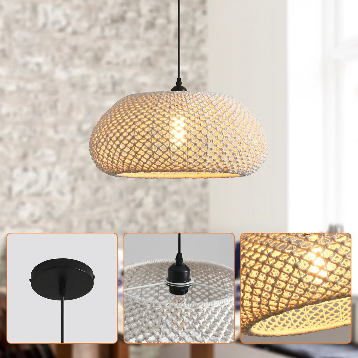 19" Tyler Bohemian Handwoven Cotton Rope Island Pendant Light