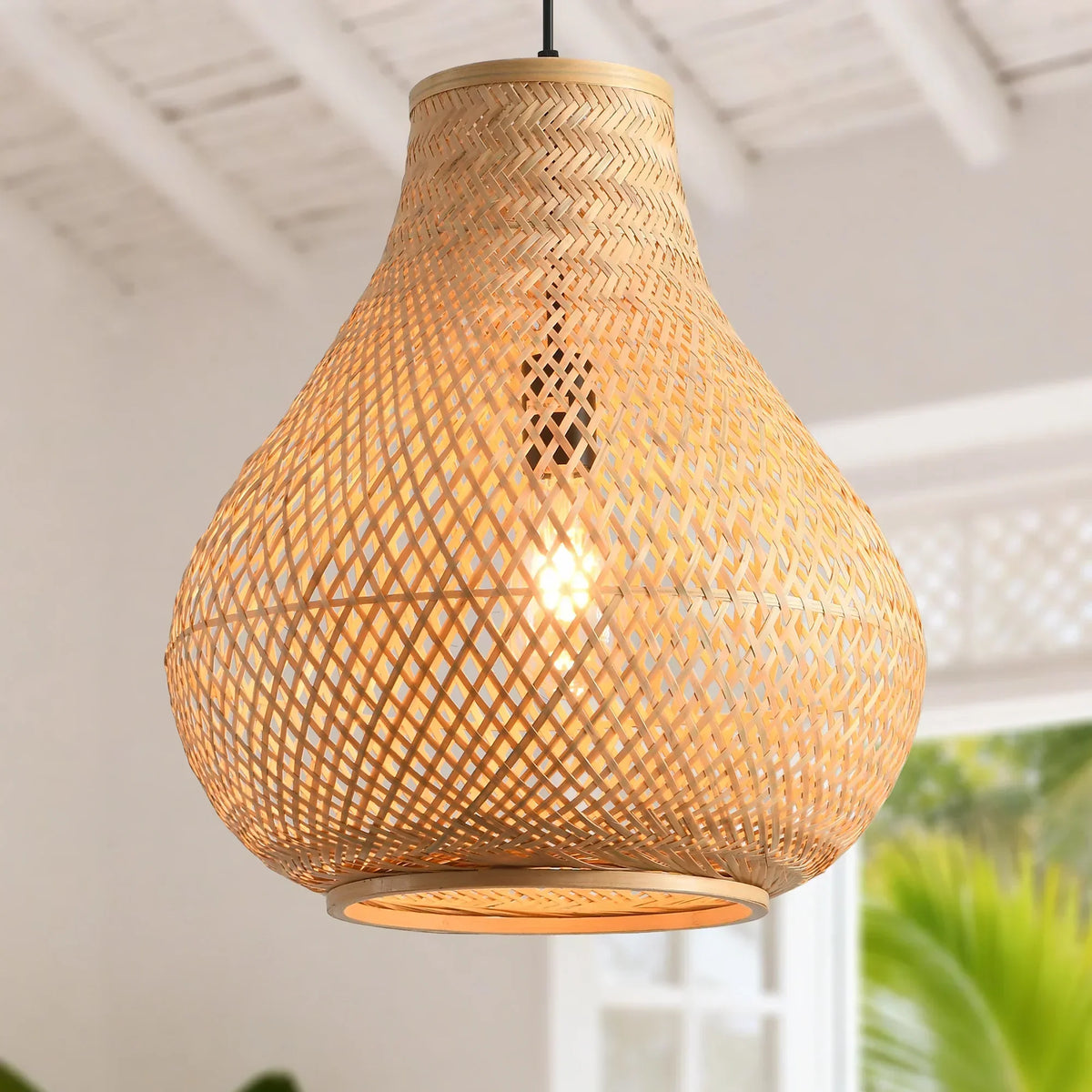 15" Troy Bohemian Handwoven Bamboo Island Pendant Light