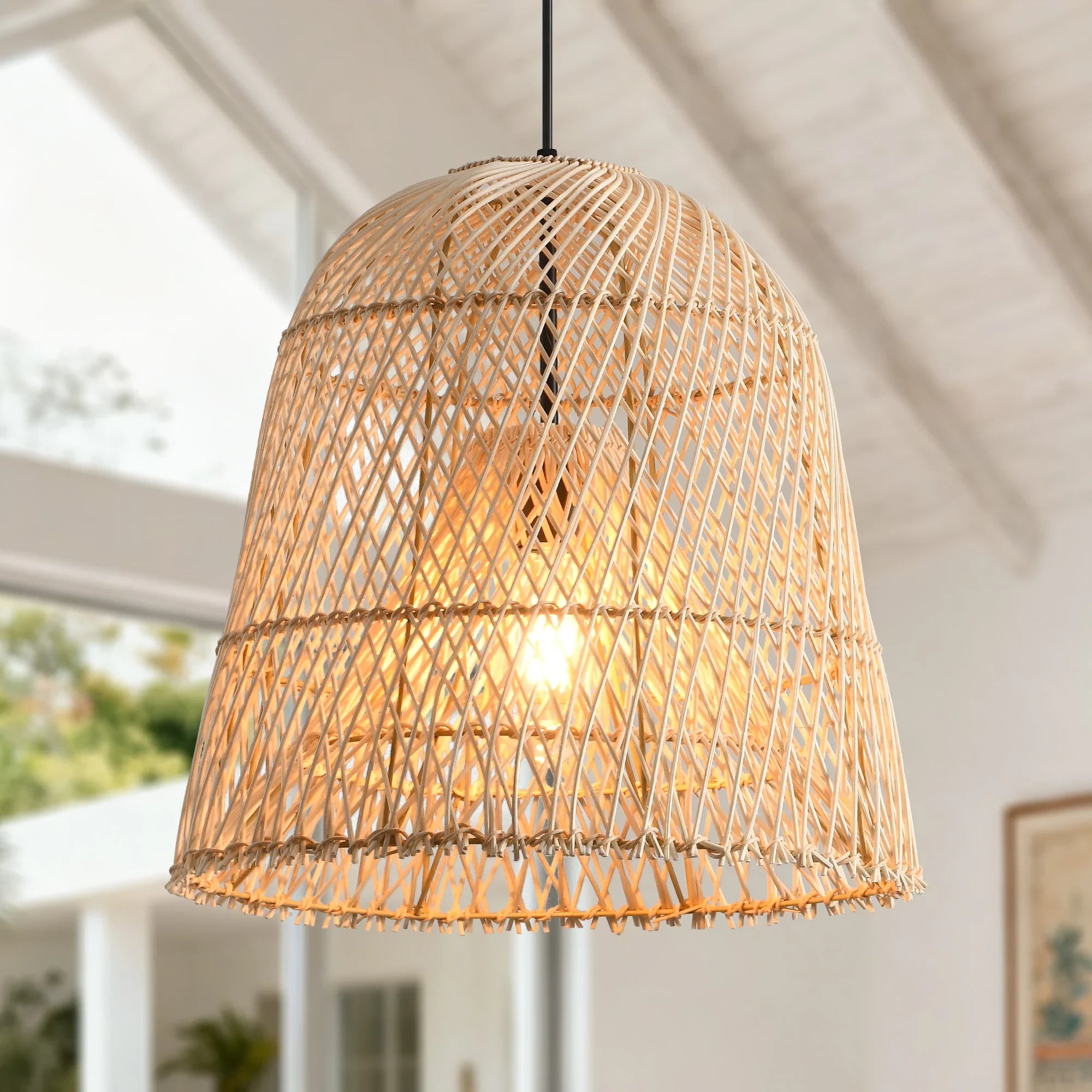 18" Tobias Bohemian Handwoven Rattan Island Pendant Light