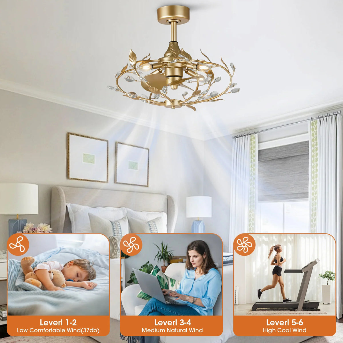 24 Inch Alexia Golden Crystal Ornament Fandelier with Remote Control
