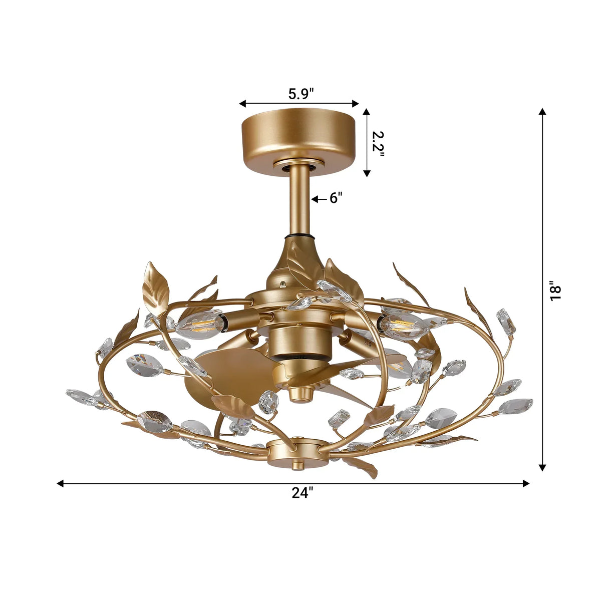 24 Inch Alexia Golden Crystal Ornament Fandelier with Remote Control