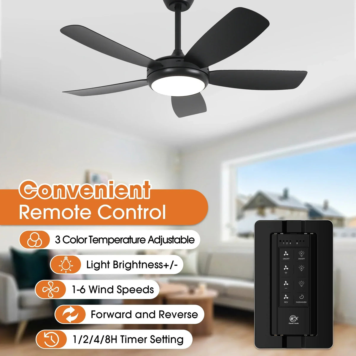 42 Inch Gladys Modern Black LED Ceiling Fan with Remote Control