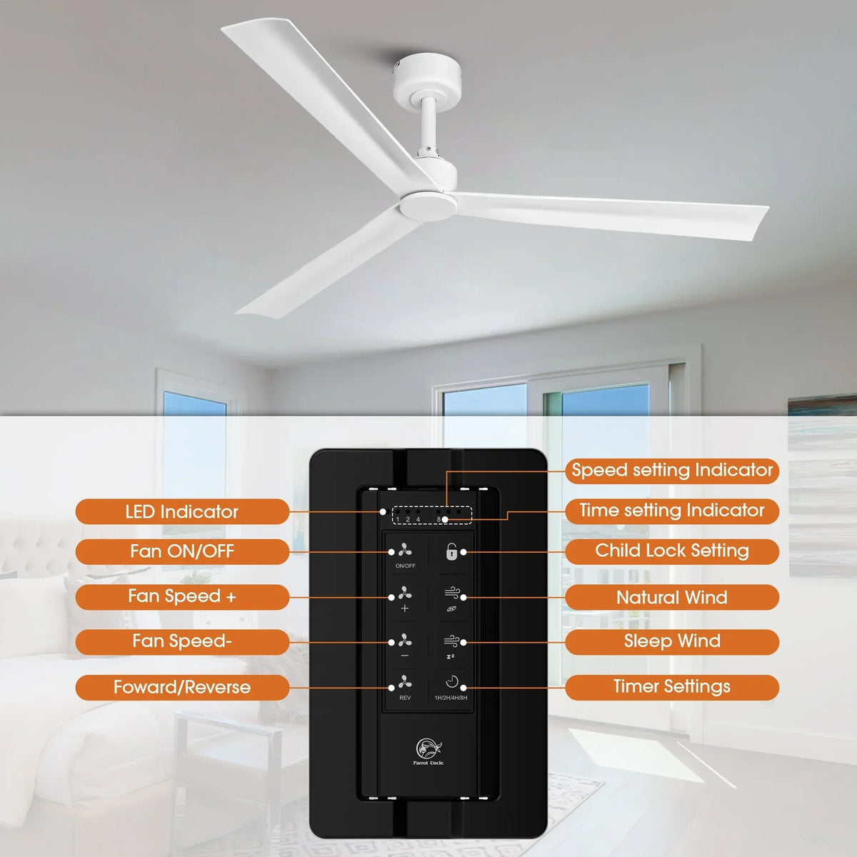 50 Inch Erica Modern Downrod Mount Ceiling Fan with Remote Control