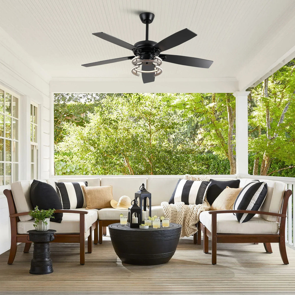 52 Inch Rita Double-sided Blades Downrod Mount LED Ceiling Fan with Remote Control