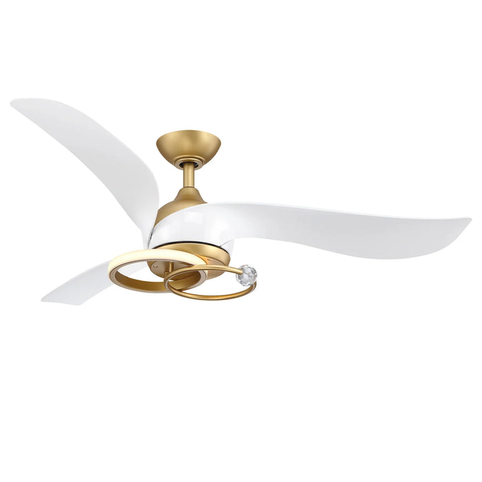 52 Inch Elma Vintage Gold Ceiling Fan with Crystal LED Light Ring