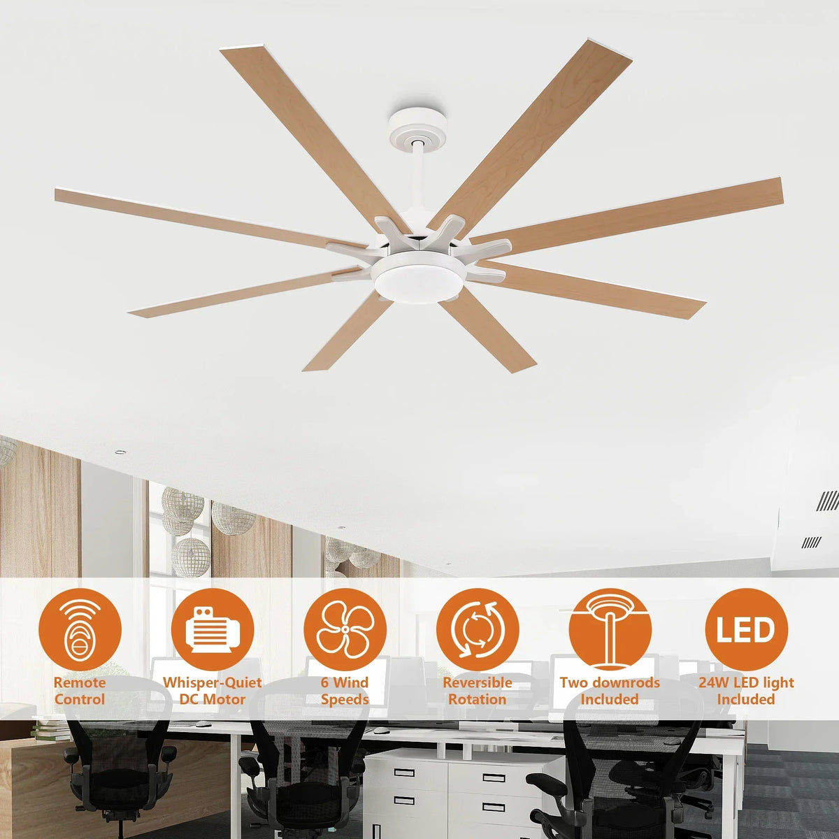 65 Inch Teresa Modern Double-sided Blades Ceiling Fan with Remote Control and LED Light