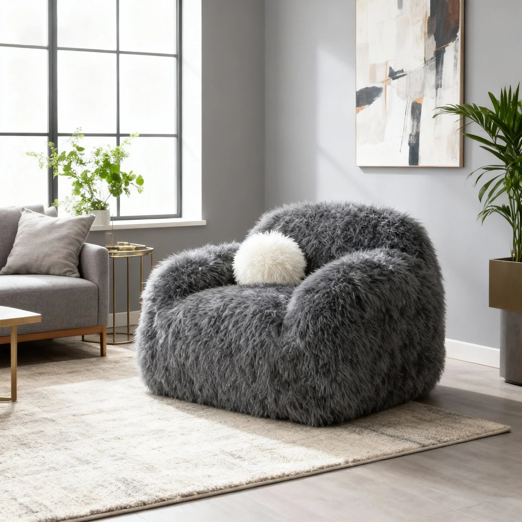 43 Inch Darwen Modern 360-Degree Swivel Chair with Ball Pillow