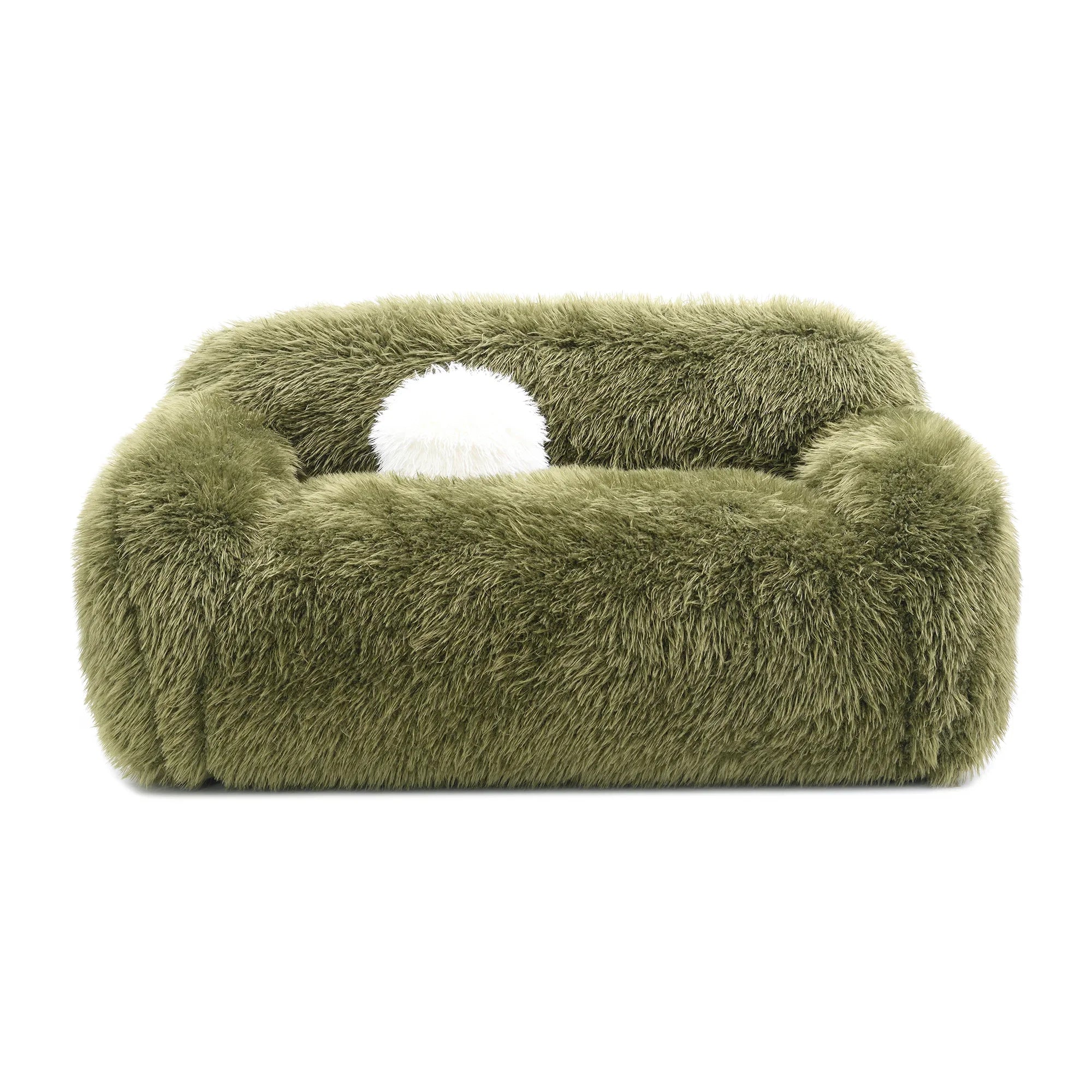 66 Inch Darwen Modern Faux Fur Loveseat with Ball Pillow