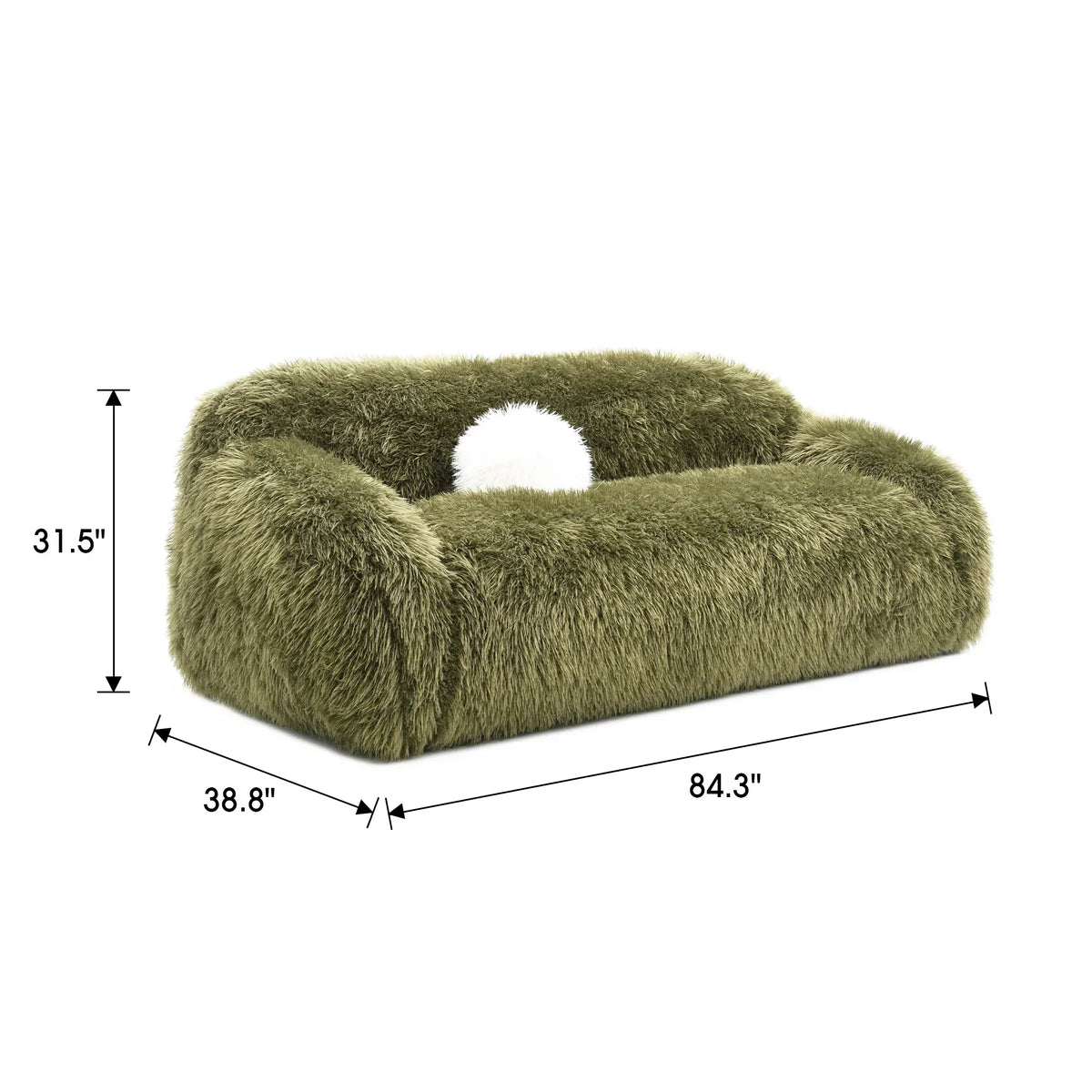 84 Inch Darwen Modern Faux Fur Sofa with Ball Pillow for Living Room